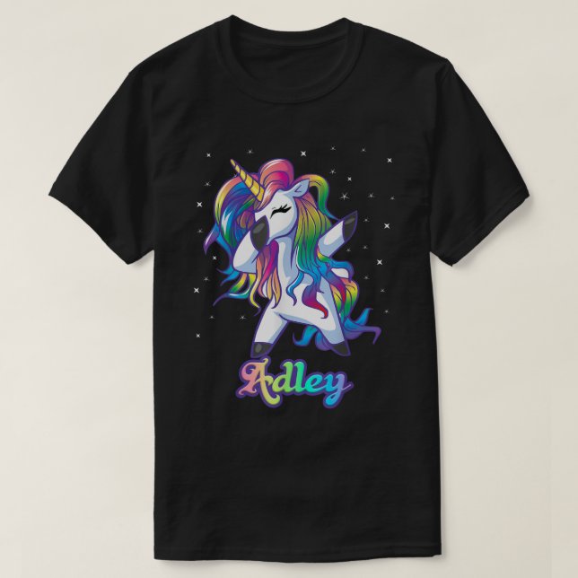 T-shirt Nom ADLEY Personnalisé Rainbow Unicorn Dab personn (Design devant)