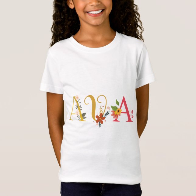 T-Shirt Nom AVA Art Avec Fleurs Brodées (Devant)