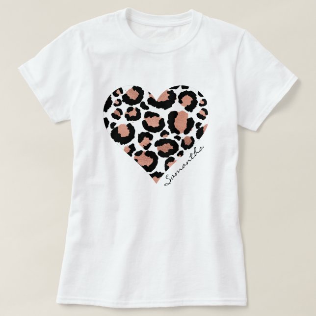 T-shirt Nom Cœur Léopard Élégant (Design devant)