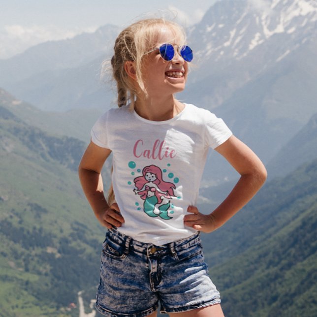 T-shirt Nom Customisé de Sirène rose et Aqua avec Narwhal (Créateur téléchargé)