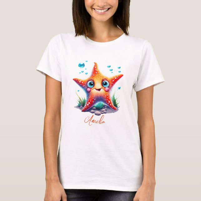 T-shirt Nom customisé Souriant Orange Starfish Lover Cadea (Devant)