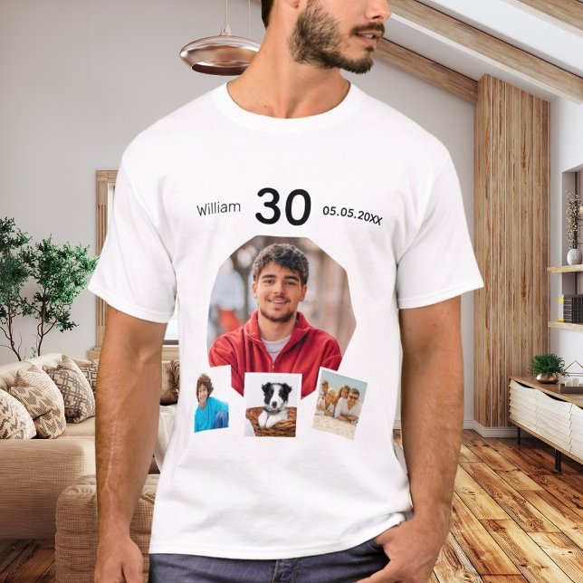 T-shirt Nom d'anniversaire âge collage photo homme (Créateur téléchargé)