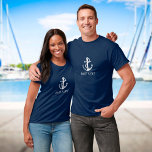 T-shirt Nom De Bateau Personnalisé Ancre Nautique Et Corde<br><div class="desc">Un design nautique avec une ancre et une corde,  personnalisées avec votre nom de bateau. Conçu par Thisisnotme©</div>