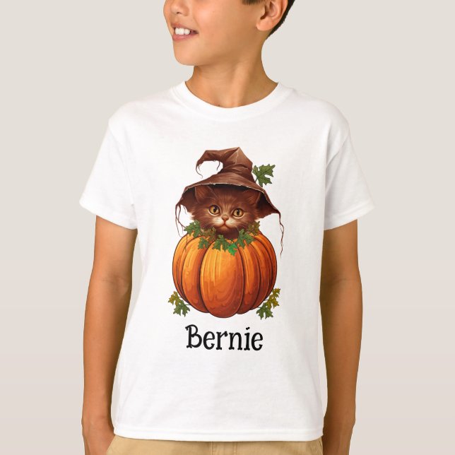 T-shirt Nom de chat citrouille mignon Jack O Lantern Hallo (Devant)