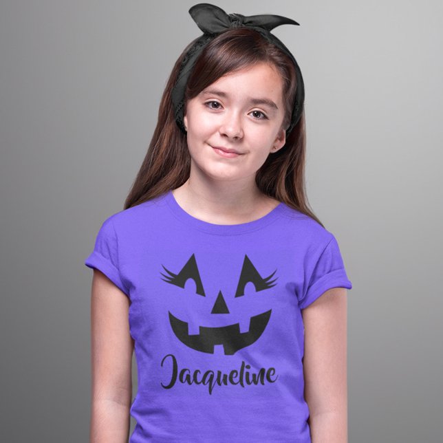 T-Shirt Nom de citrouille girly Jack O Lantern Violet Fill (Créateur téléchargé)