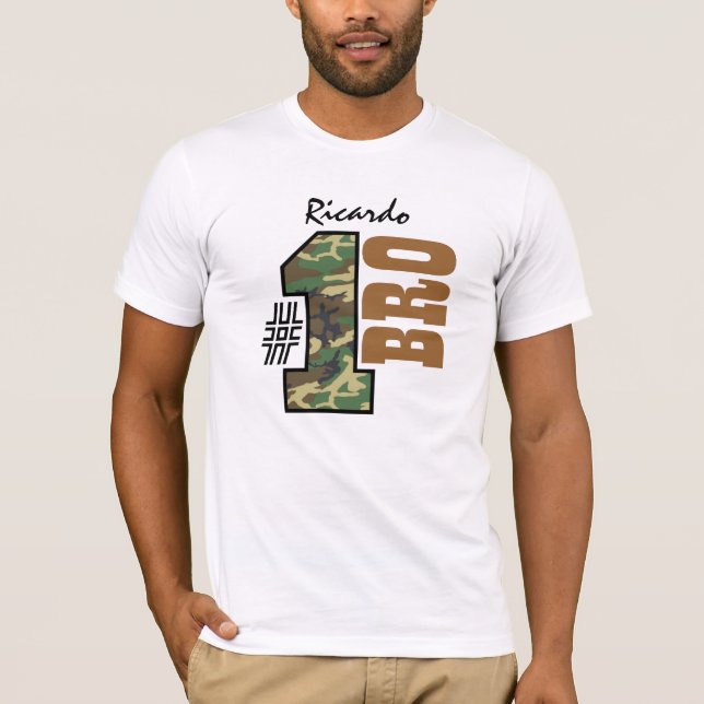 T-shirt Nom de coutume de Camo de FRÈRE du numéro un (Devant)