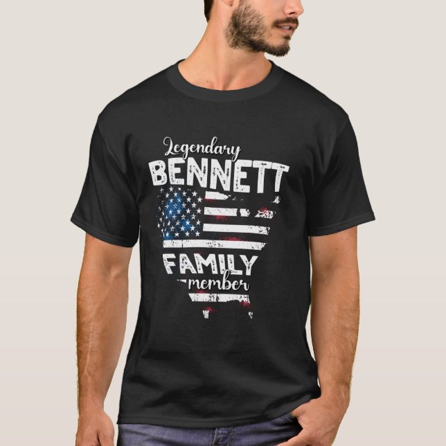 T-shirt Nom de famille Bennett US Drapeau Bennett Nom Benn (Devant)