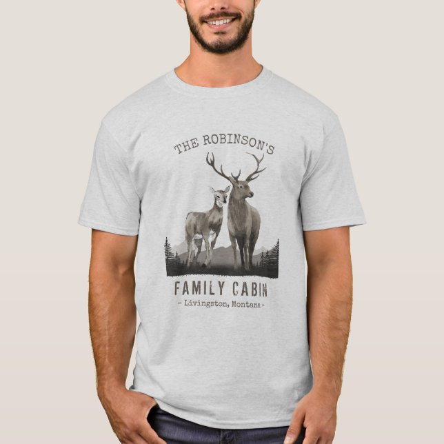 T-shirt Nom de famille Cabine Cerf Pine Tree Forest Light  (Devant)