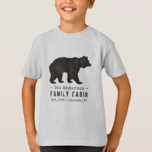 T-shirt Nom de famille Cabine Rustique Brown Ours noir