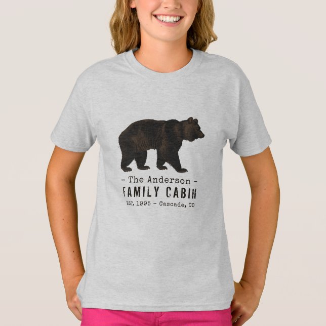 T-shirt Nom de famille Cabine Rustique Brown Ours noir (Devant)
