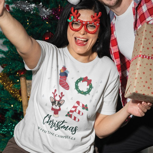 T-shirt Nom de famille de Noël Correspondance personnalisé (Cute Family Christmas Custom Matching Tees)