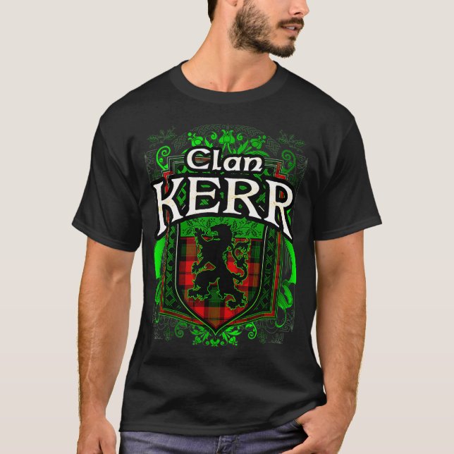 T-shirt Nom de famille écossais Clan Kerr Tartan Lion Cres (Devant)