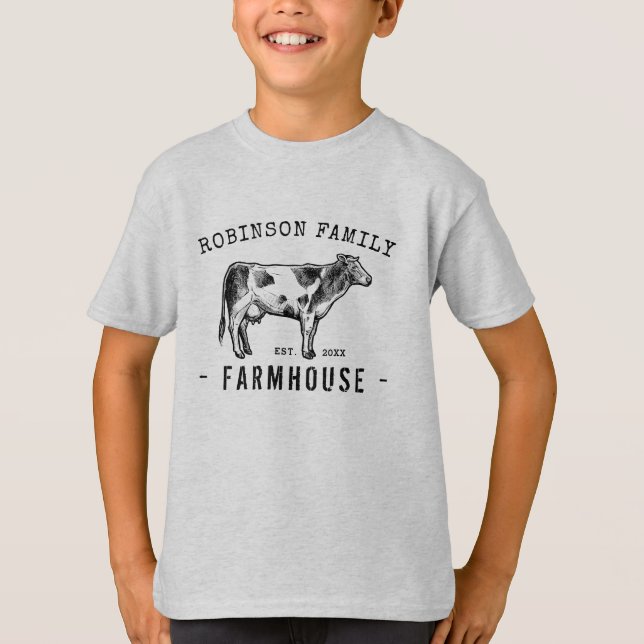 T-shirt Nom de famille Farmhouse Rustique Lait Vache (Devant)