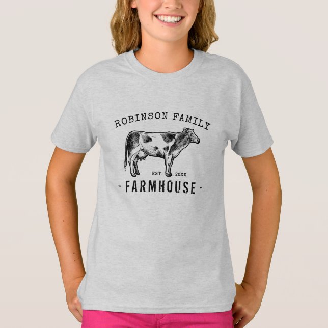 T-shirt Nom de famille Farmhouse Rustique Lait Vache (Devant)