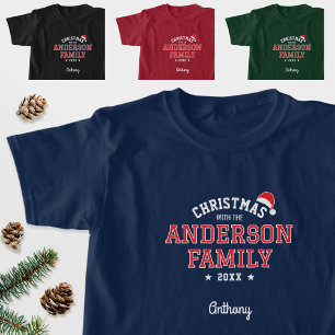 T-shirt Nom de famille Noël Père Noël Holiday Navy Rouge