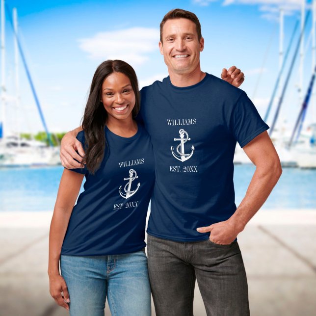 T-shirt Nom de famille personnalisé Ancre nautique bateau (Créateur téléchargé)