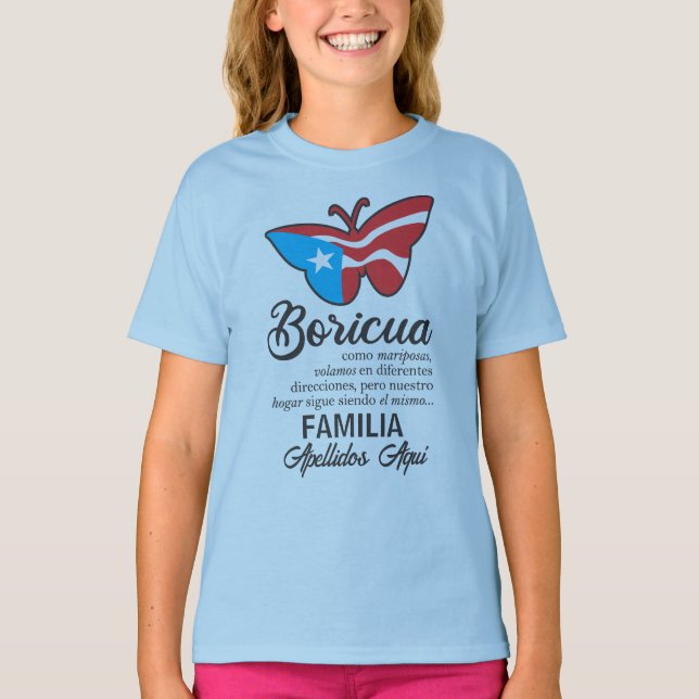 T-shirt Nom de famille Porto Rico - Citation de papillon (Devant)