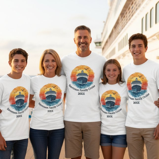 T-shirt Nom de famille Sunset Objet-souvenir de croisière  (Family Vacation matching cruiser shirts)