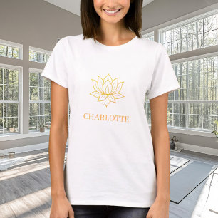 T-shirt Nom de fleur de lotus en or Yoga
