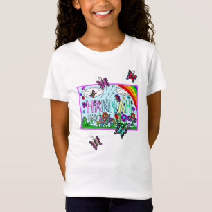 T-Shirt Nom de la fille Hannah Whimsical Flowers, Rainbow 