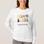 T-shirt Nom de la mariée disco Bachelorette personnalisée<br><div class="desc">Bachelorette Disco mariée tee - shirts et casquettes pour votre fête. Vous pouvez facilement customiser pour votre week-end de plaisir avec les filles avant le voeu</div>