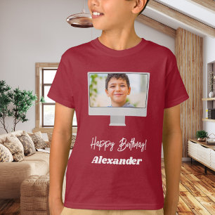 T-shirt Nom de la photo garçon d'anniversaire rouge