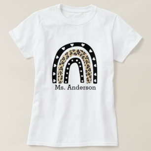 T-shirt Nom de l'enseignant de Leopard Rainbow