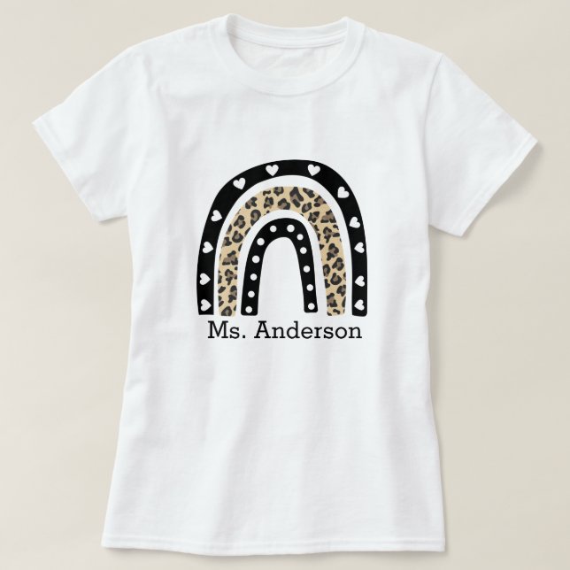 T-shirt Nom de l'enseignant Leopard Rainbow (Design devant)