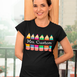T-shirt Nom De L'Enseignant Personnalisé Avec Crayons