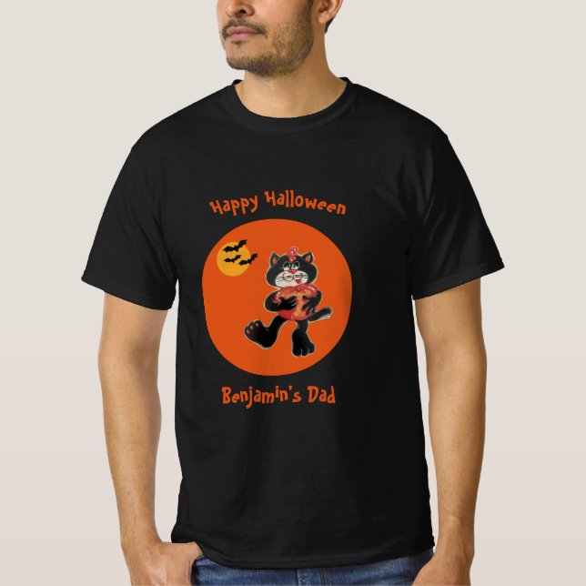 T-shirt Nom de papa Halloween Cute Chat Lune Chatte Chatte (Devant)