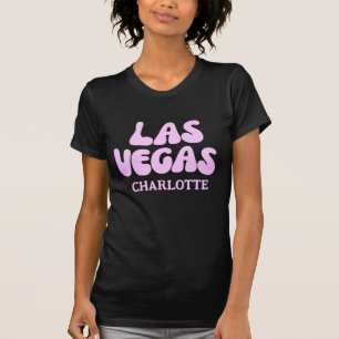 T-shirt Nom de voyage entre filles rétro Las Vegas rose