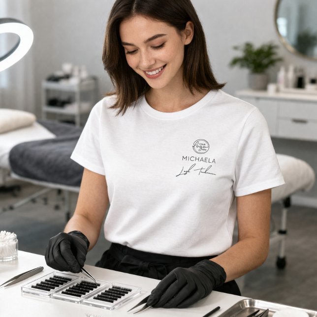T-shirt Nom d'employé de script noir Logo de l'entreprise  (Créateur téléchargé)