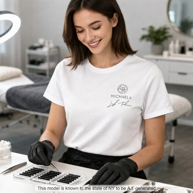 T-shirt Nom d'employé de script noir Logo de l'entreprise  (Créateur téléchargé)