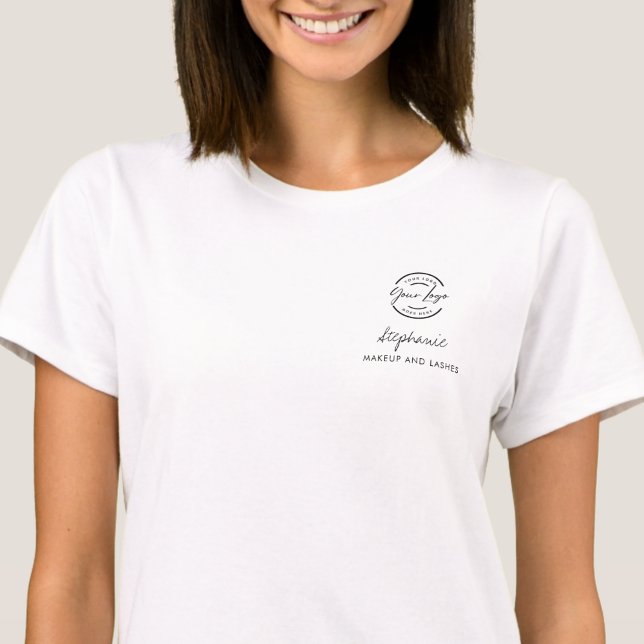 T-shirt Nom d'employé de script noir Logo de l'entreprise  (Créateur téléchargé)