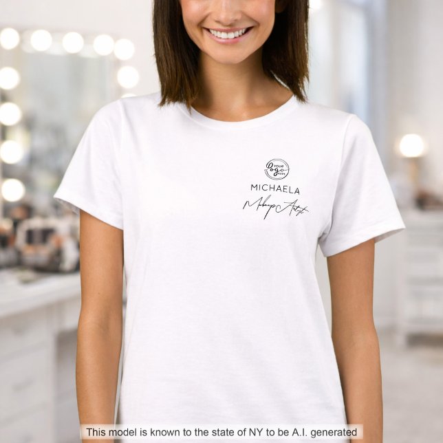 T-shirt Nom d'employé de script noir Logo de maquillage d' (Créateur téléchargé)