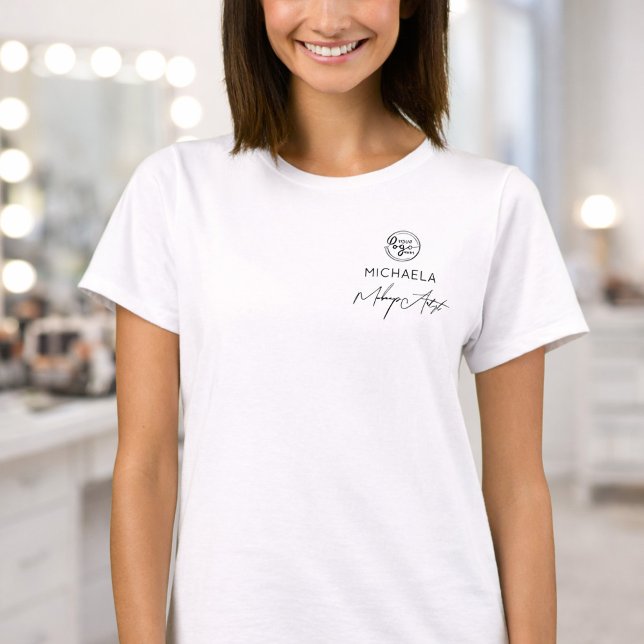 T-shirt Nom d'employé de script noir Logo de maquillage d' (Créateur téléchargé)