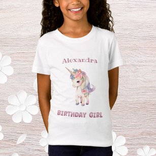 T-Shirt Nom des filles roses mignonnes Unicorn Anniversair