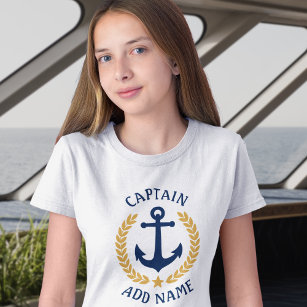 T-shirt Nom du bateau capitaine Ancre Gold Laurel Feuilles