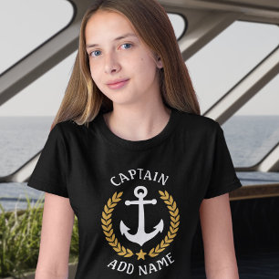 T-Shirt Nom du bateau capitaine Ancre Gold Laurel Feuilles