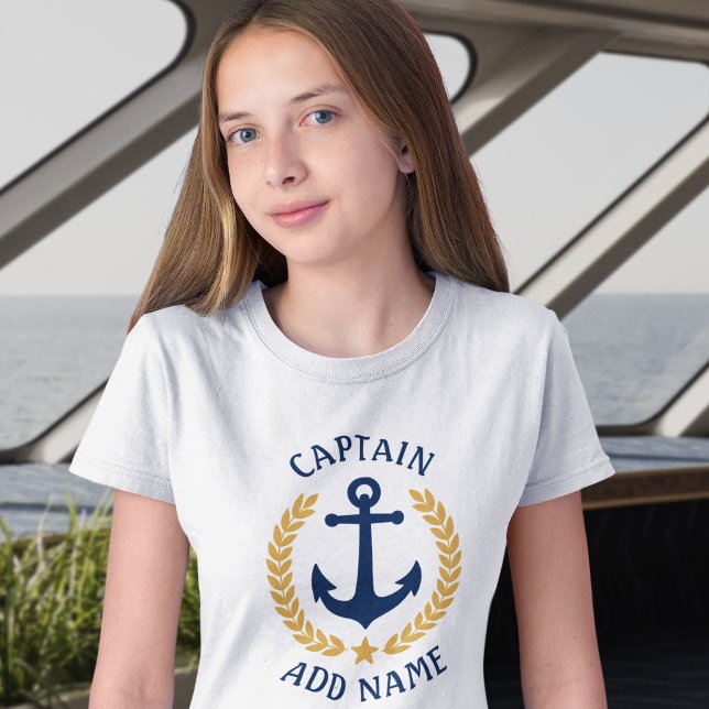 T-shirt Nom du bateau capitaine Ancre Gold Laurel Feuilles (Créateur téléchargé)