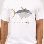 T-shirt Nom du bateau de pêche au thon<br><div class="desc">Un poisson de thon amusant avec un sourire enjoué,  parfait pour ceux qui aiment le poisson,  la nourriture et la pêche. Art original de Nic Squirrell. Changez le nom ou le texte du bateau pour personnaliser.</div>