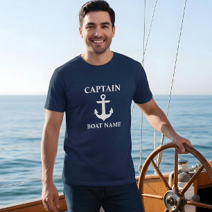 T-shirt Nom du bateau du capitaine nautique Ancre Bleu