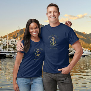 T-shirt Nom du bateau en or nautique du capitaine personna