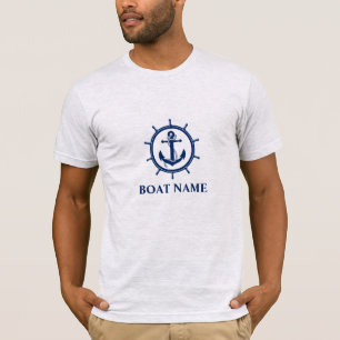 T-shirt Nom du bateau nautique Ancre corde Roue Gris