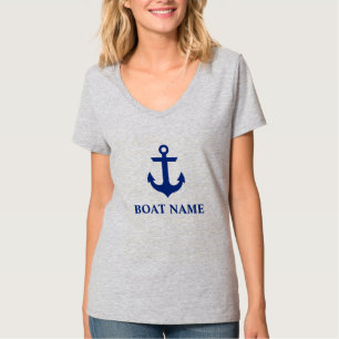 T-shirt Nom du bateau nautique Ancre Grey V-Neck