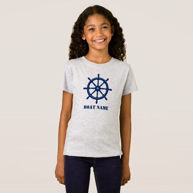 T-Shirt Nom du bateau ou votre nom Navire Helm Wheel Marin (Devant entier)