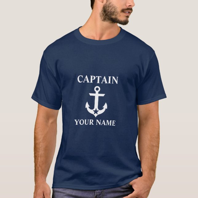 T-shirt Nom du capitaine nautique Ancre Star Blue (Devant)