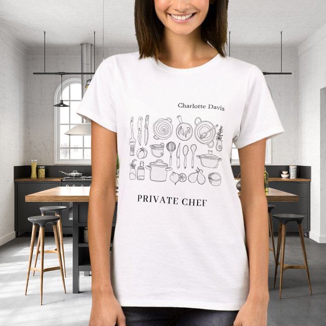 T-shirt Nom du chef privé ustensiles de cuisine script (Créateur téléchargé)