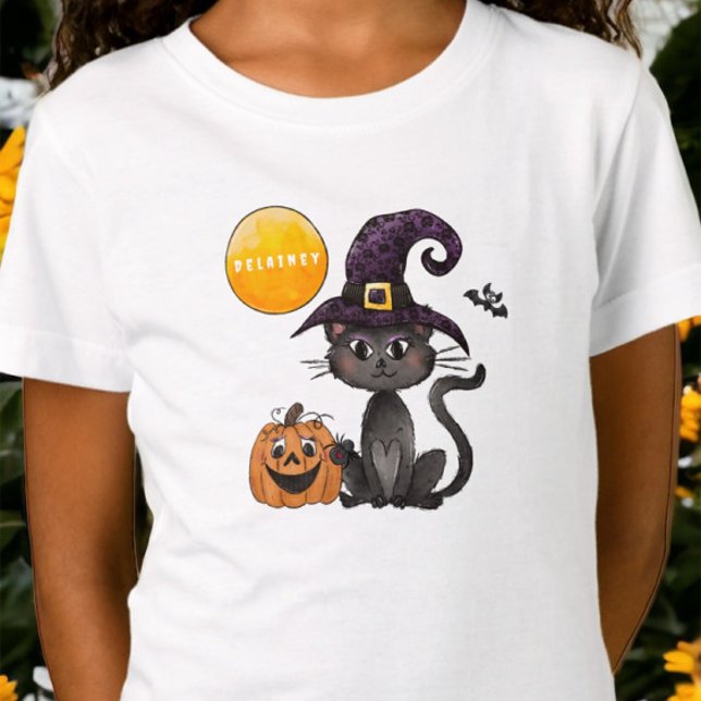 T-Shirt Nom du Citrouille de chat noir Halloween (Créateur téléchargé)