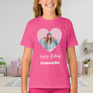 T-shirt Nom du coeur photo fille rose